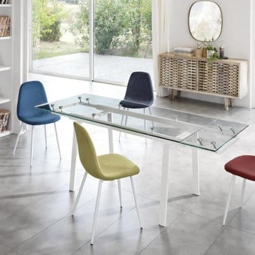 Tommy-pöytä jatkettava jopa 200 cm, läpinäkyvä karkaistu lasilevy ja maalattu metallirakenne useissa väreissä
