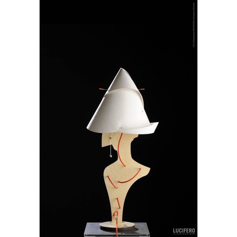 Dania table lamp with conical lampshade in pvc and pongè fabric.