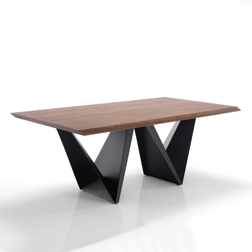 Cleft fixed dining table with metal frame and MDF wood top