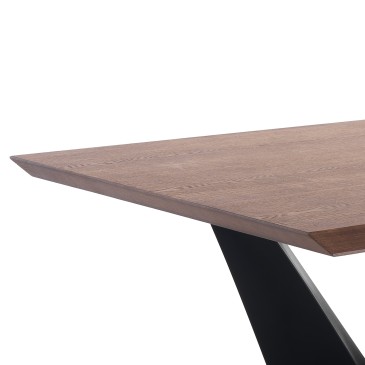 Cleft fixed table by Tomasucci with legs in matt black metal and top in dark walnut veneered wood