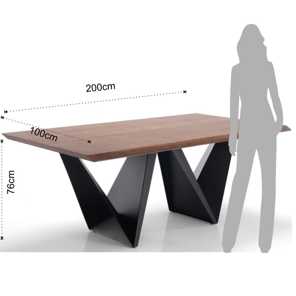 Cleft fixed dining table with metal frame and MDF wood top