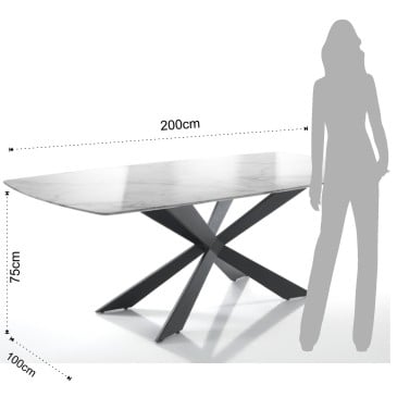 Τραπέζι Tips σταθερό με μαρμάρινο εφέ τοπ και μαύρη ματ μεταλλική βάση