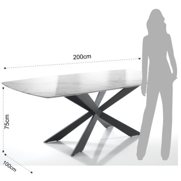 Tips vaste tafel met marmeren blad en mat zwart metalen onderstel