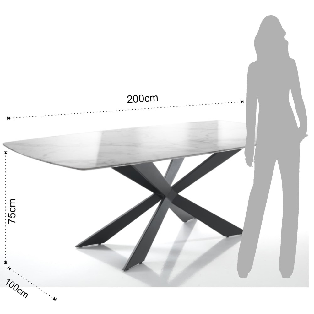 Table Tips avec plateau effet marbre et piètement en métal noir mat