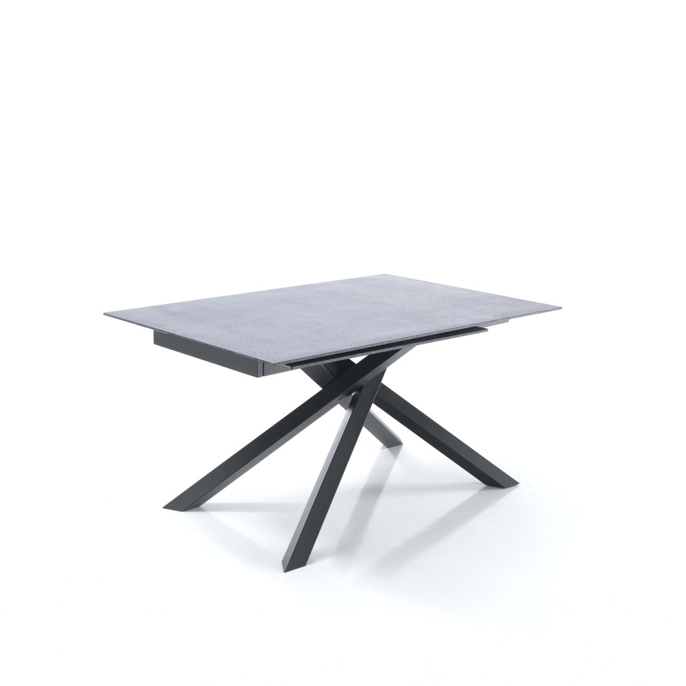 Shanghai extendable table, glass top, stone effect finish