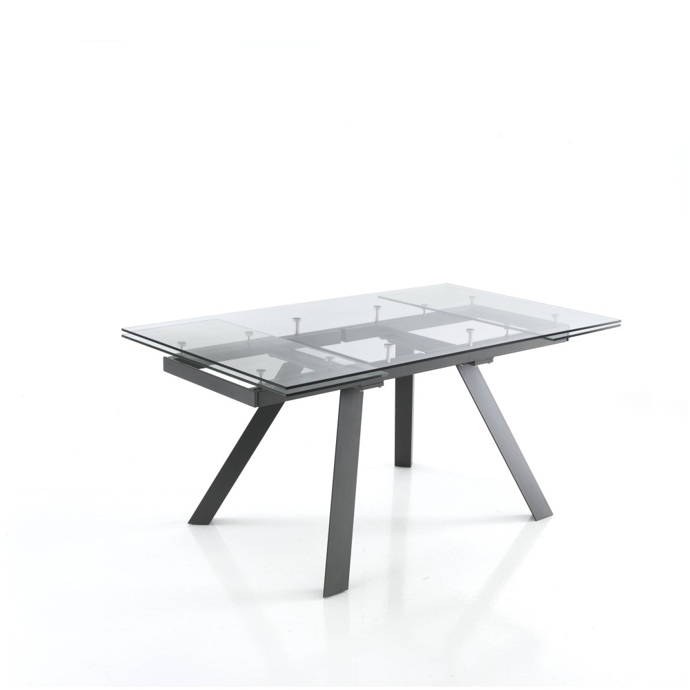 Talent extendable table, metal feet and tempered glass top