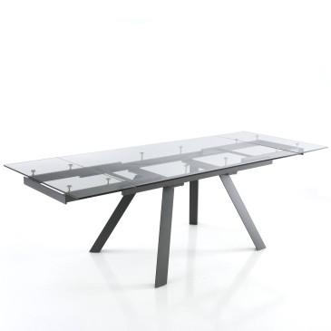 Talent extendable table by Tomasucci with metal frame and transparent tempered glass
