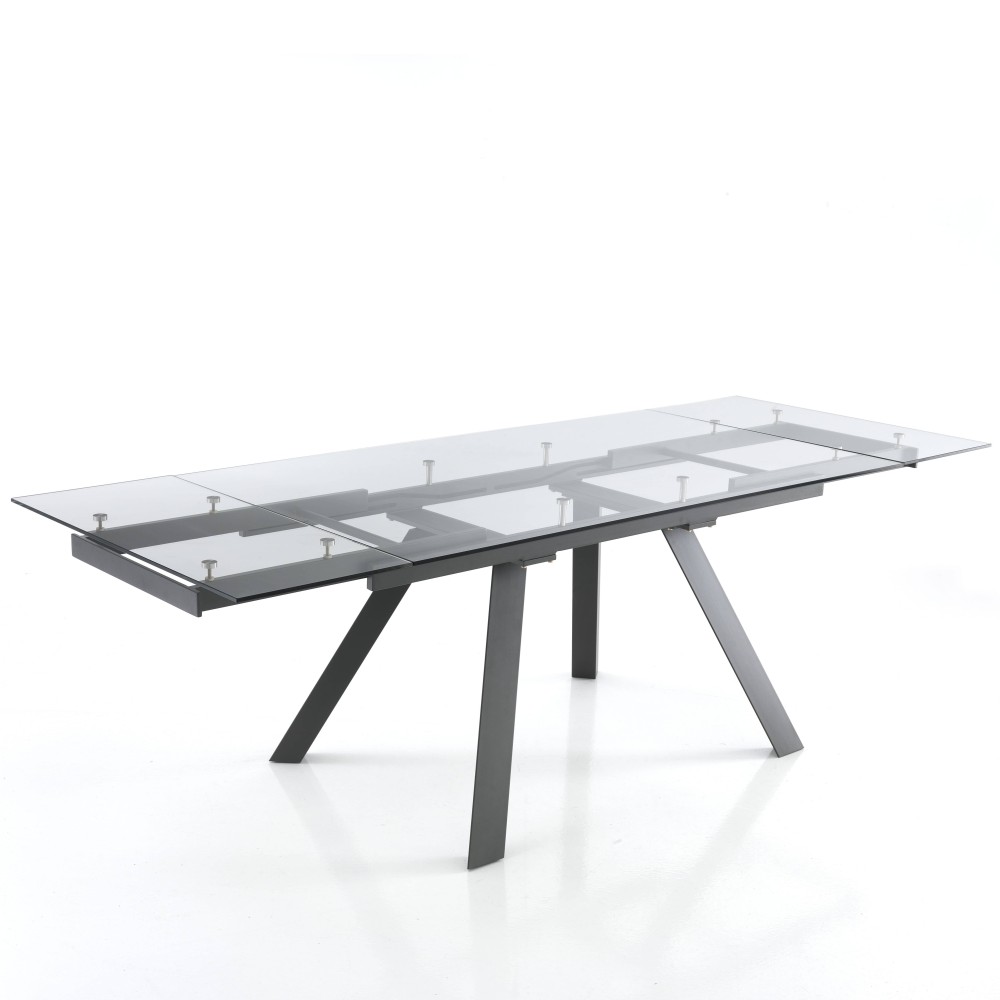 Talent extendable table, metal feet and tempered glass top