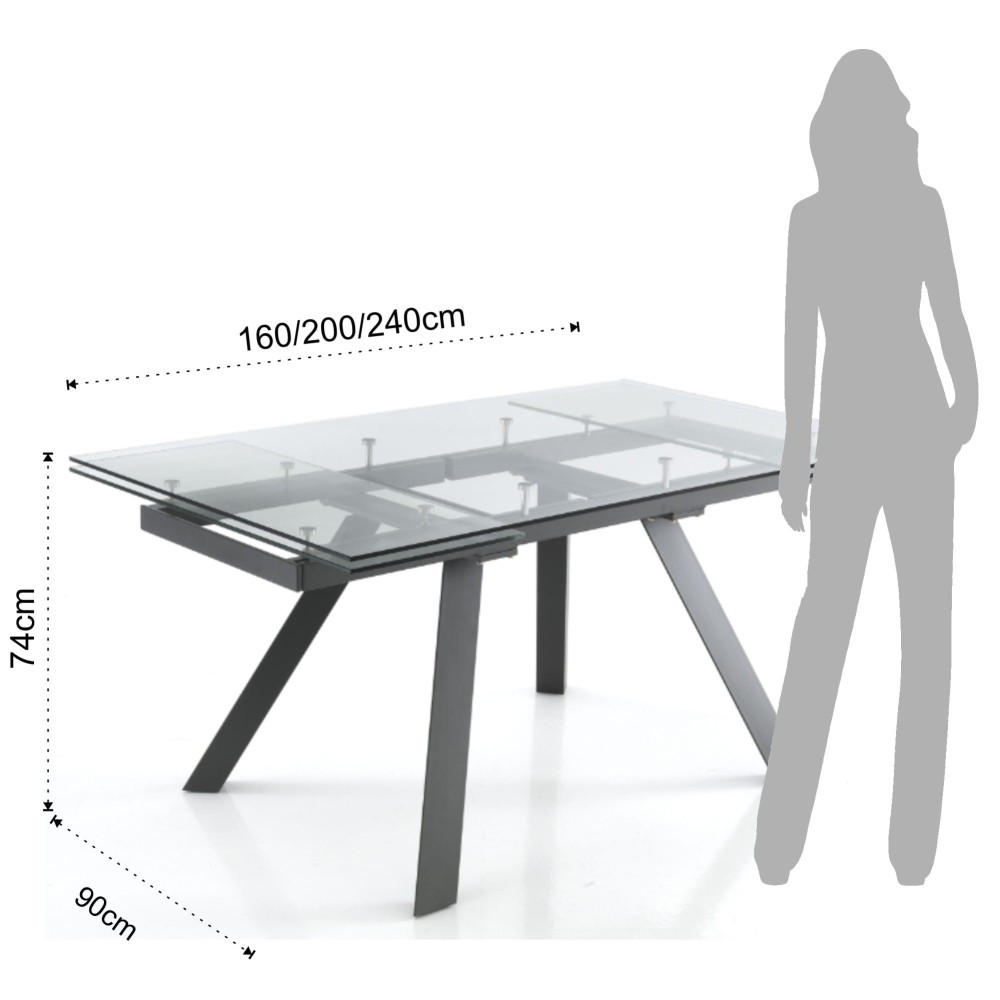Talent uttrekkbart bord, metallføtter og herdet glassplate