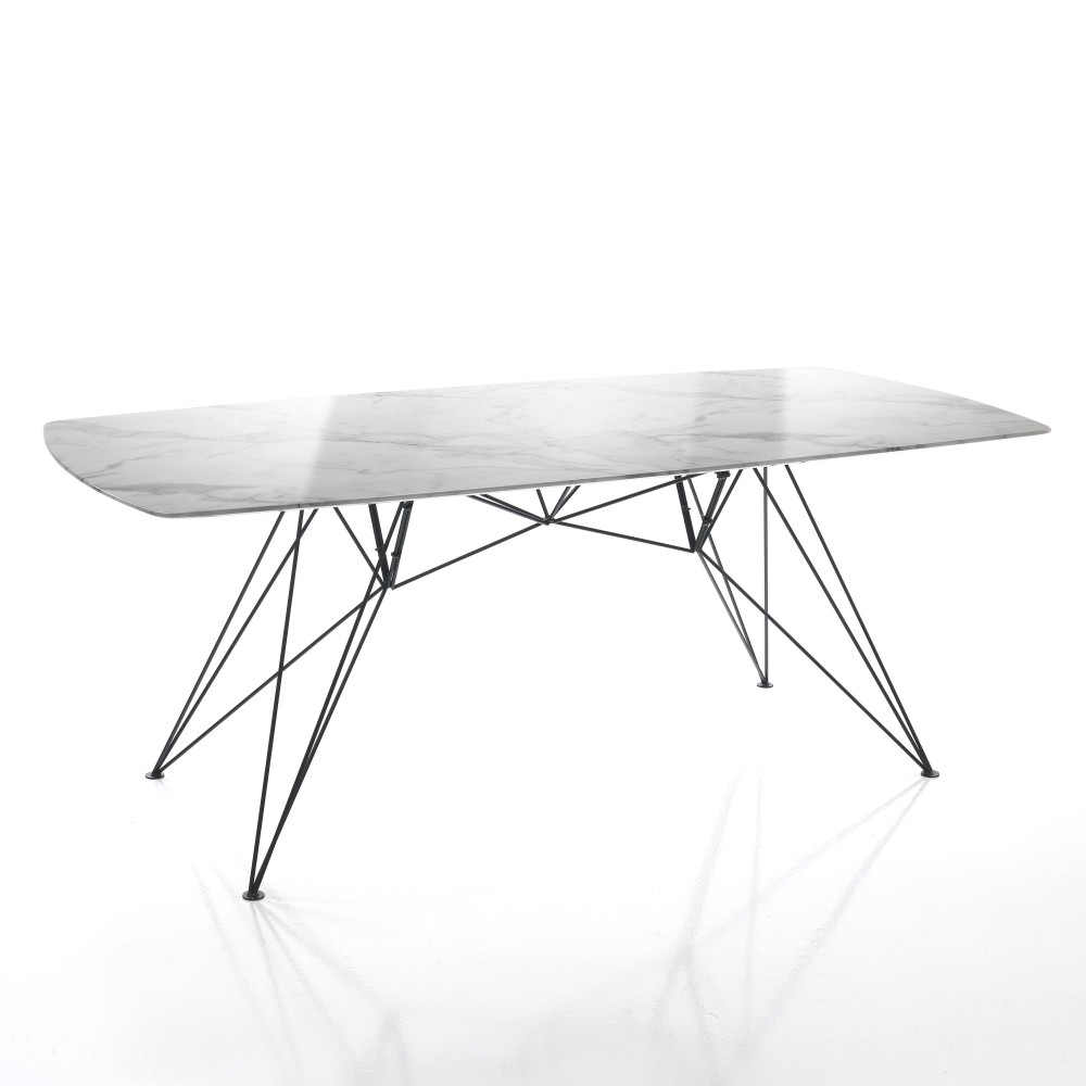 Spillo fixed table by Tomasucci with calacatta marble effect top