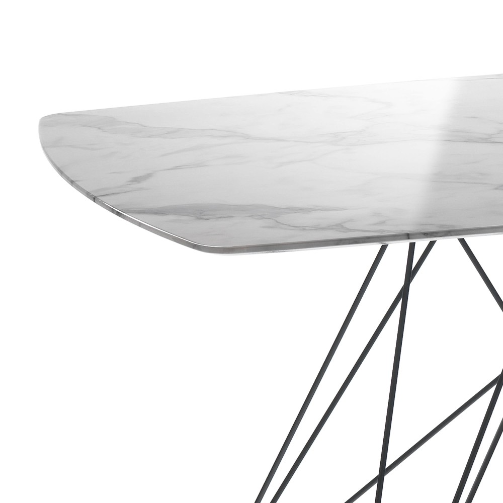 Spillo fixed table by Tomasucci with calacatta marble effect top