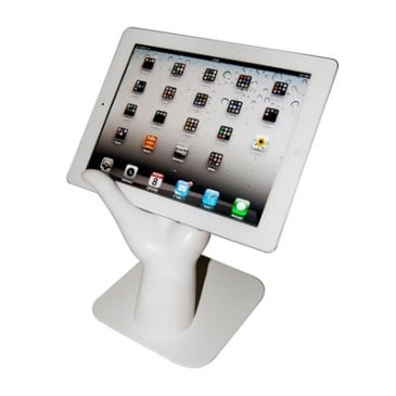 Hand open Ipad holder in resin and steel for white or black support