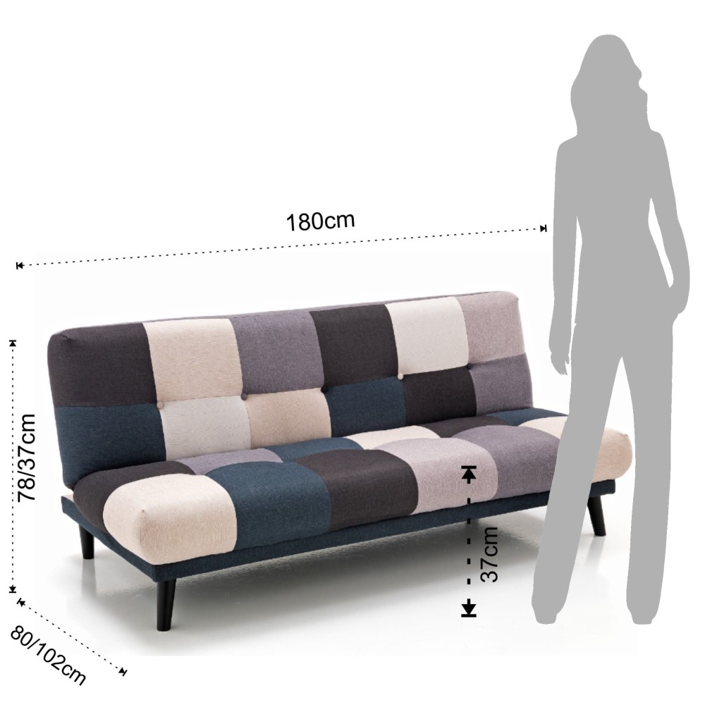 Tomasuccin sohva muunnettavissa moniväriseksi Jamboree-sängyksi.