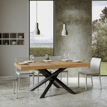 Table fixe Volantis avec structure en métal anthracite et plateau en bois dans différentes finitions