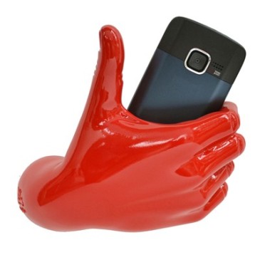 Wandtelefonhalter in Form einer halbgeschlossenen roten Hand
