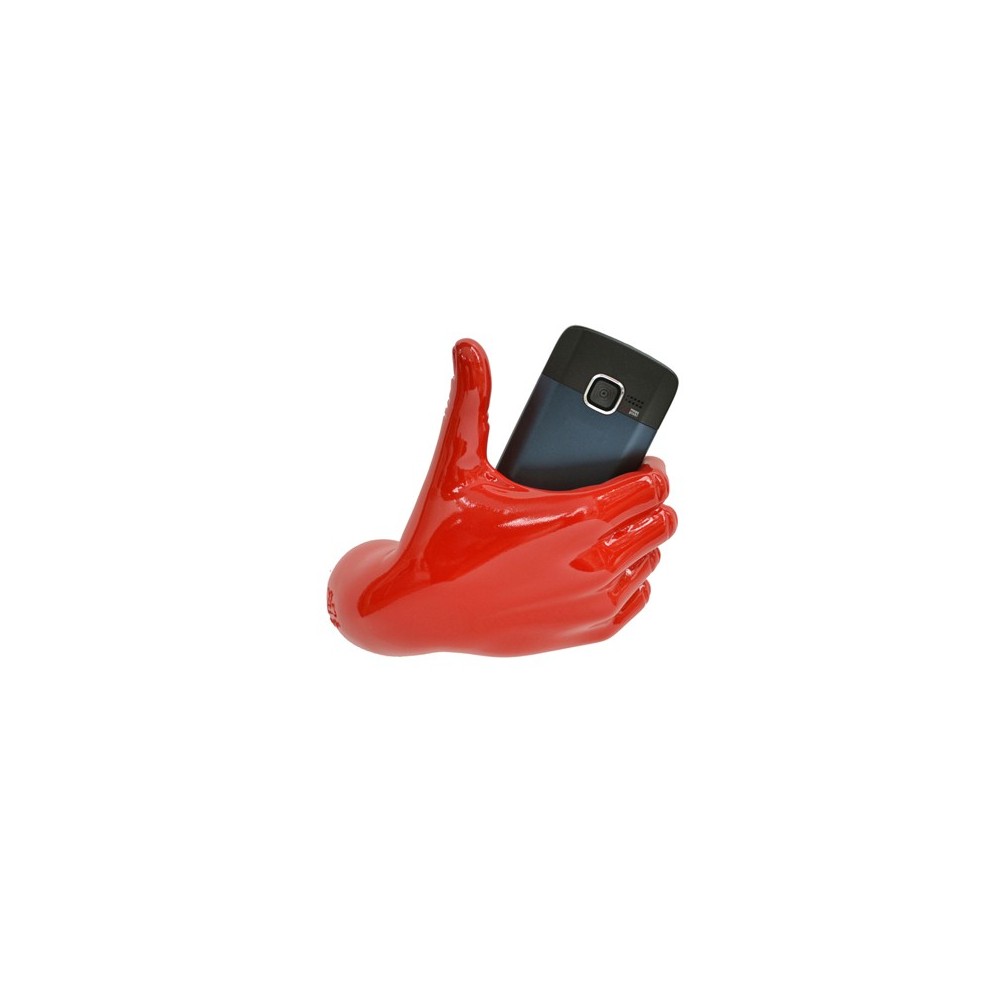 Väggtelefonhållare i form av en halvsluten röd hand