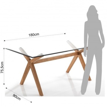 Kyra-x skrivebord fra Tomasucci i egetræ og glasplade