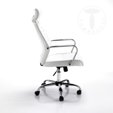 Evolution office armchair by Tomasucci covered in salt and pepper fabric or white synthetic leather