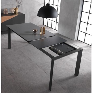 Table extensible Account, pieds en métal et plateau en céramique et verre, également effet marbre