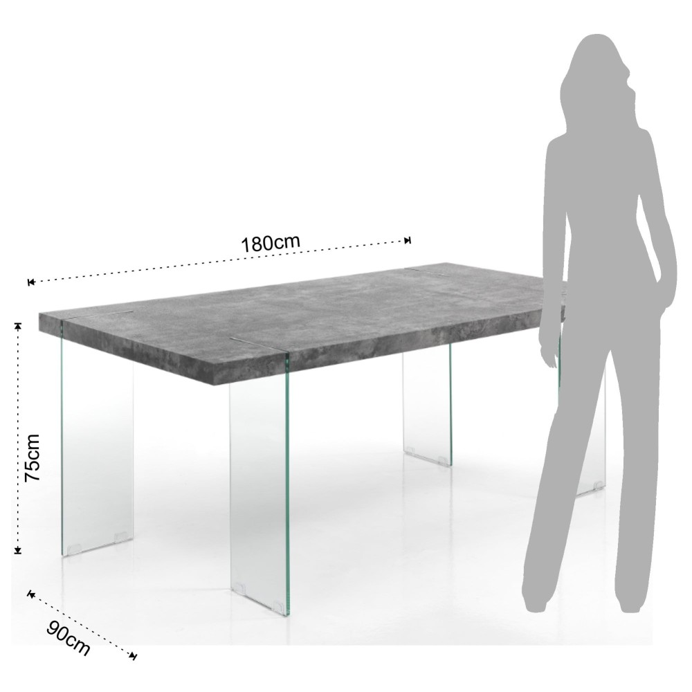 Tavolo Waver Cement di Tomasucci con gambe in vetro e piano in legno