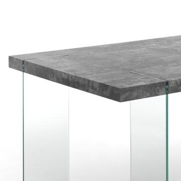 Tavolo Waver Cement di Tomasucci con gambe in vetro e piano in legno