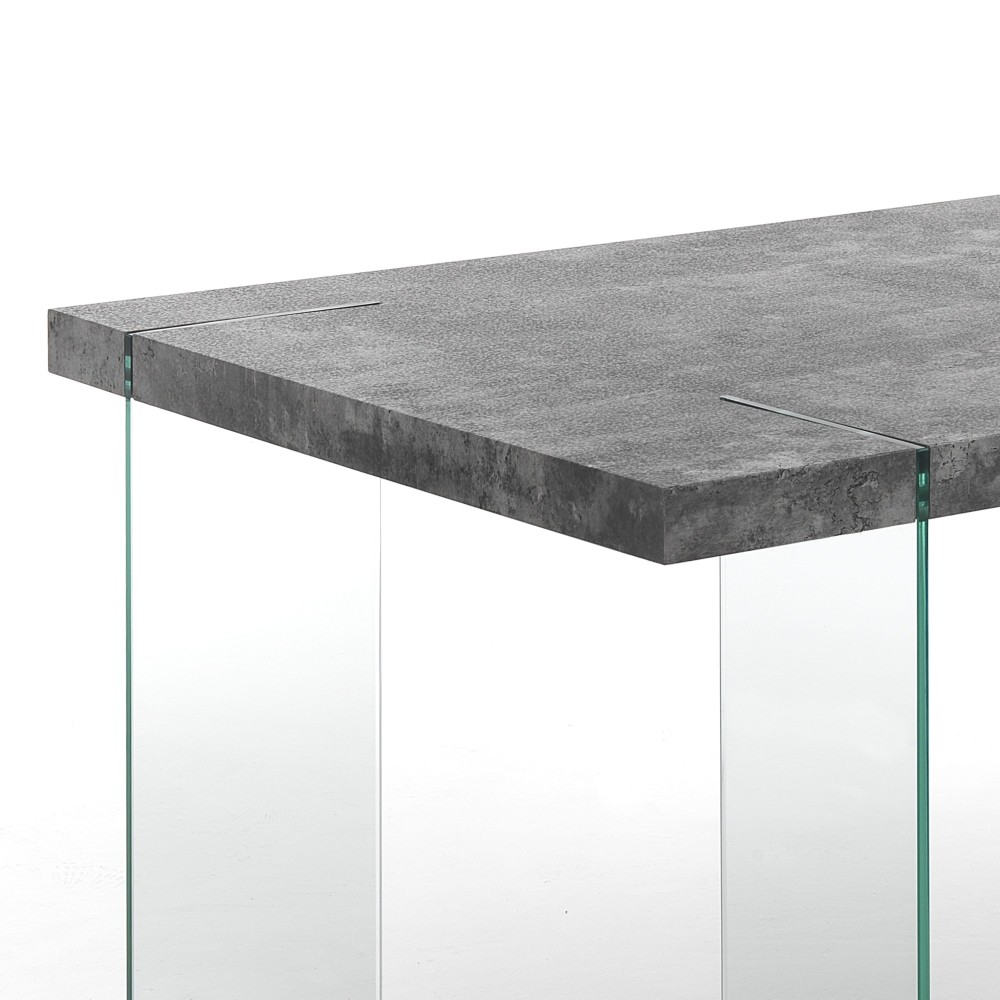 Mesa Waver Cement de Tomasucci con patas de vidrio y tapa de madera