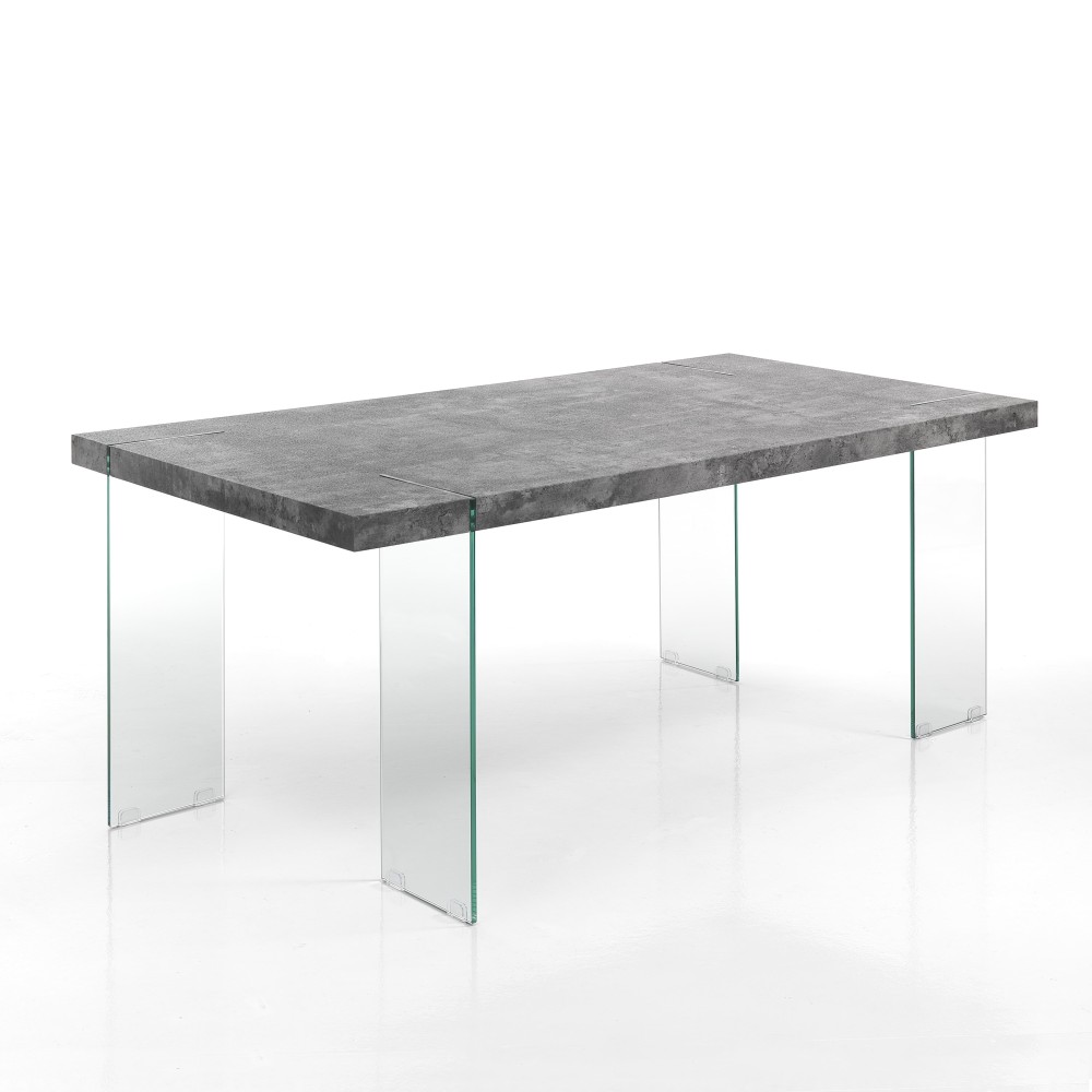 Waver Cement Tisch von Tomasucci mit Glasbeinen und Holzplatte