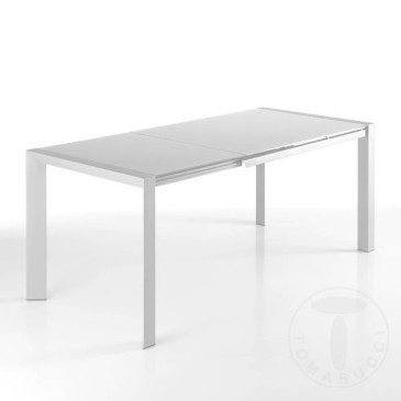 Επεκτάσιμο τραπέζι Valla με μεταλλική κατασκευή και γυάλινη επιφάνεια