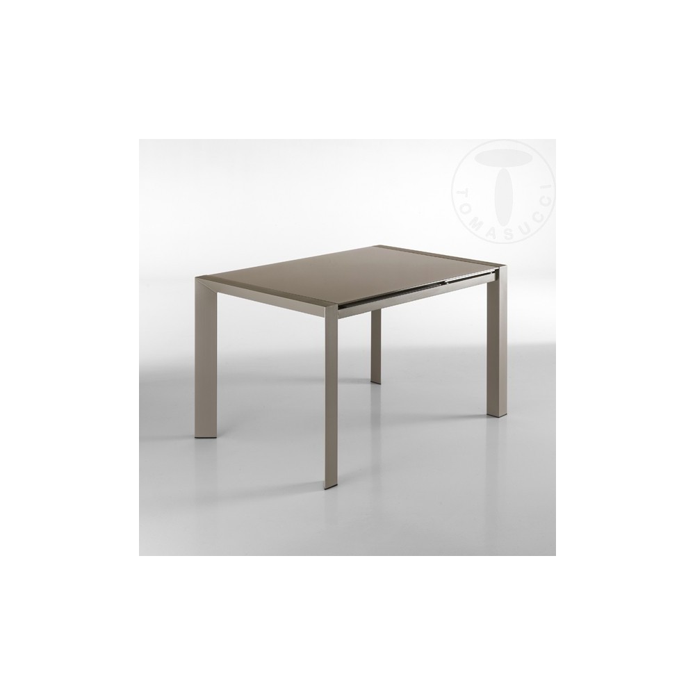 Επεκτάσιμο τραπέζι Valla με μεταλλική κατασκευή και γυάλινη επιφάνεια