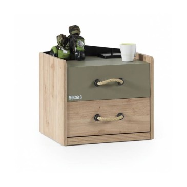 Casa bedside table, with rope handles, rustic style.