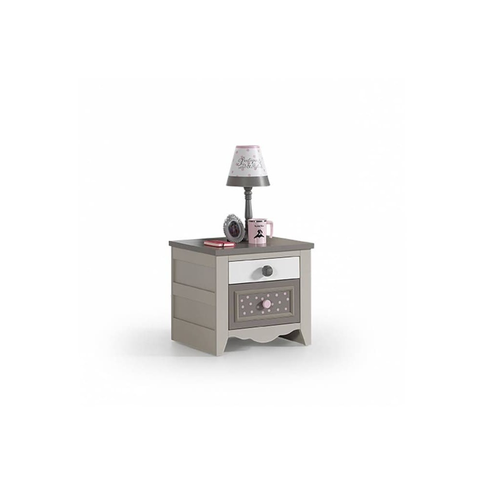 Pretty, suggestive and romantic bedside table with drawers, for girls
