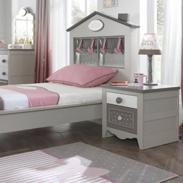 Mesa de cabeceira bonita, sugestiva e romântica com gavetas, para meninas
