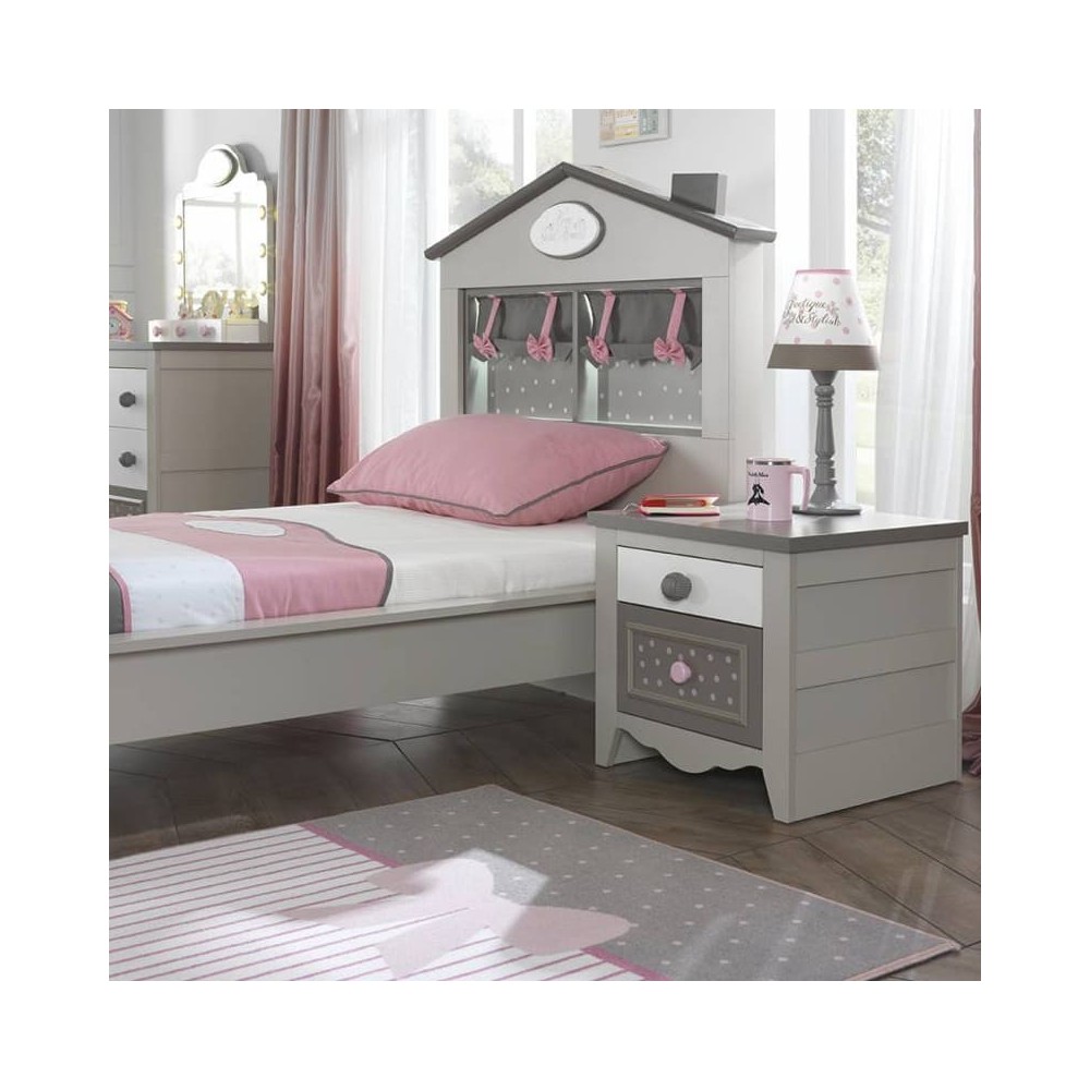 Vackert, suggestivt och romantiskt sängbord med lådor, för tjejer
