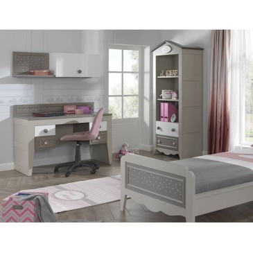 Pretty Desk with Dove Gray Finish and Decorations with Drawers