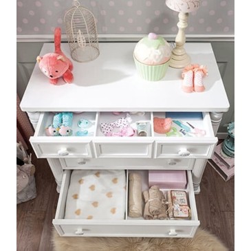 Romantik Dresser and Changing Table, decorated, for a Little Girl's Room.