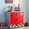Commode Turbo en bois, avec impressions de Formule 1, disponible en rouge