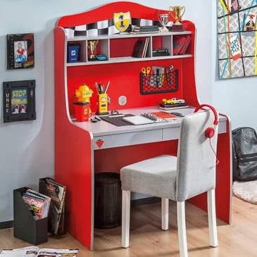 Turbo-Schreibtisch mit zwei Schubladen, inspiriert von der Formel 1, erhältlich in Rot