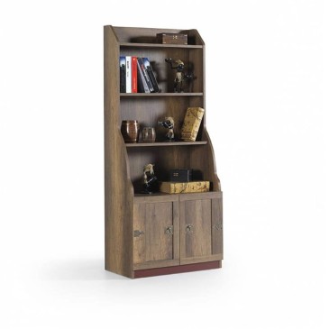 Piraten-Bücherregal aus Holz mit zwei Türen und drei Regalen