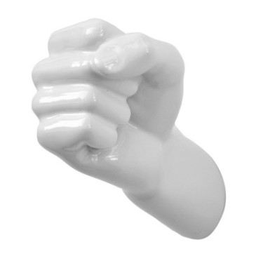 Hand closed wall hanger in the shape of a resin fist