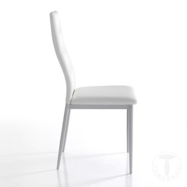 Nina chair by Tomasucci with metal frame and white or gray synthetic leather upholstery