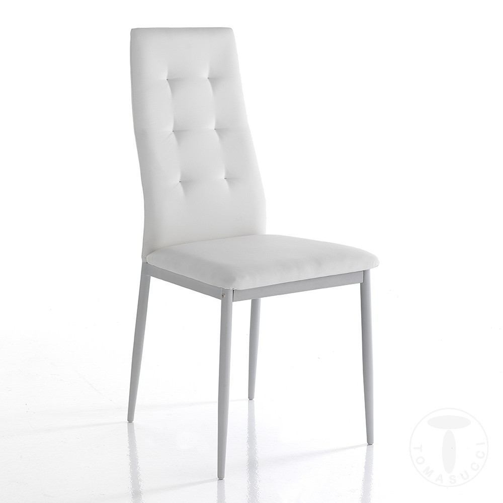 Nina stol från Tomasucci klädd i vitt eller grått syntetiskt läder