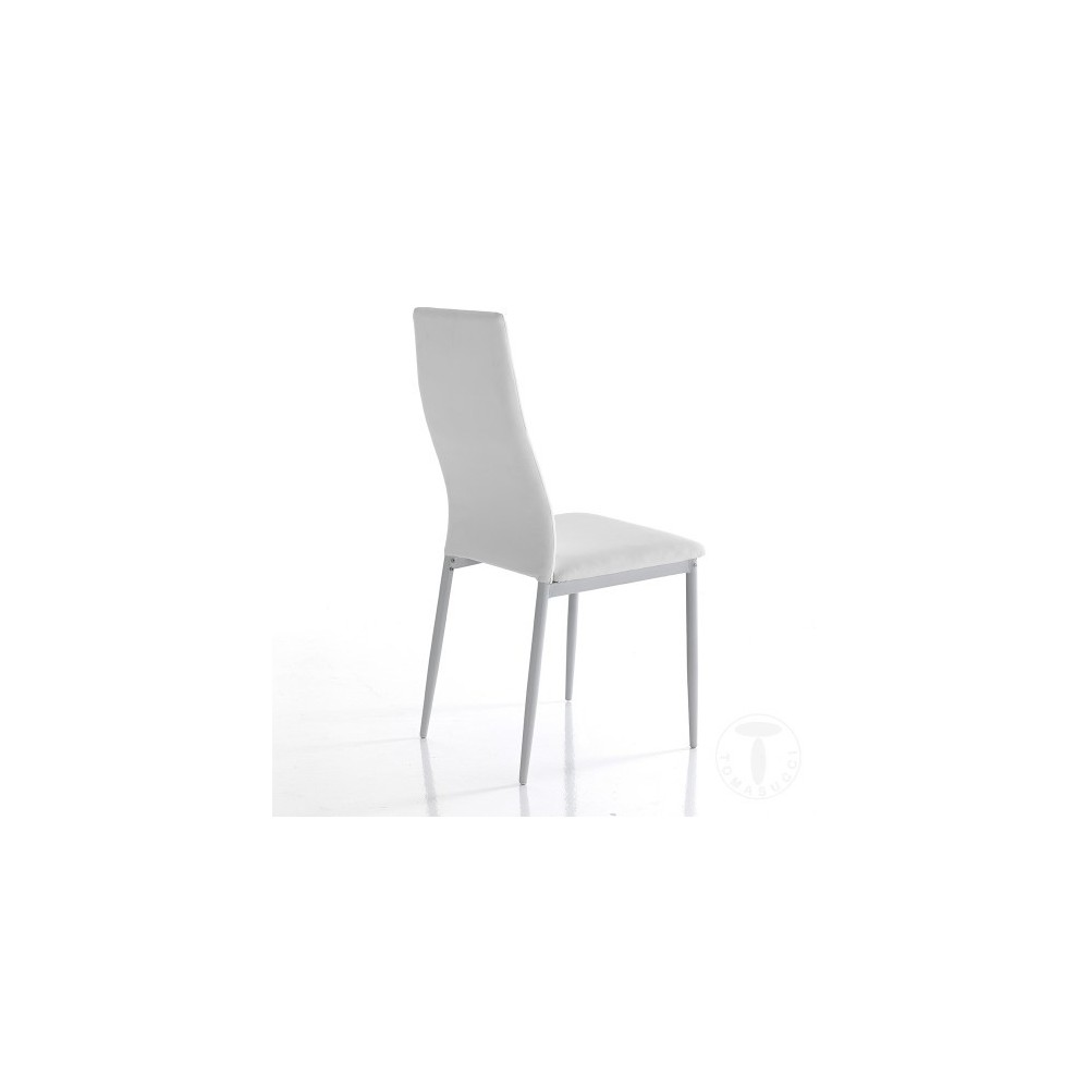 Nina stoel van Tomasucci bekleed met wit of grijs synthetisch leer