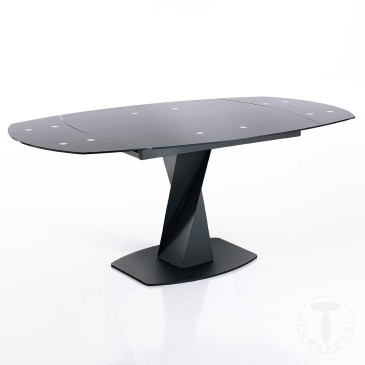 Twisted table by Tomasucci with metal base and glass top