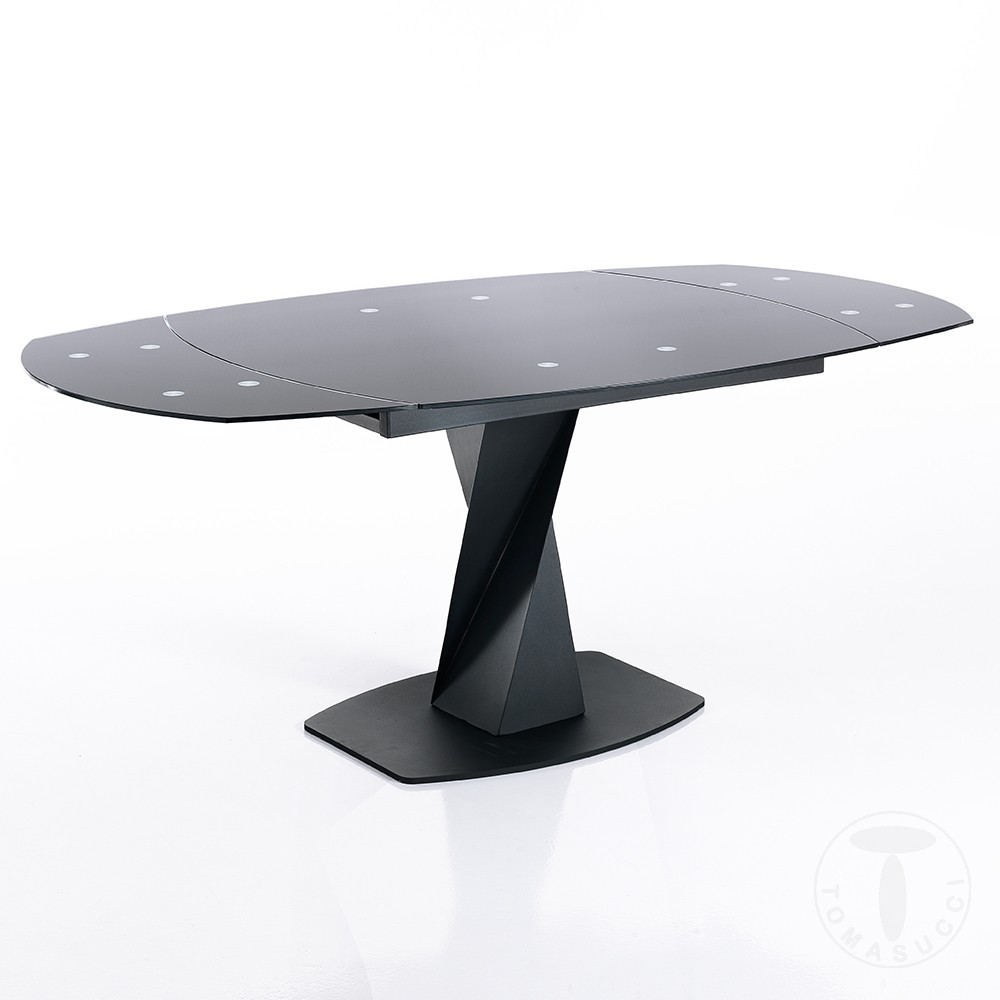 Tavolo Twisted  di Tomasucci con basamento in metallo e piano in vetro