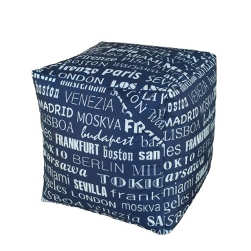 Puf Sacco Cube impermeable para exteriores con tejido de ciudades del mundo