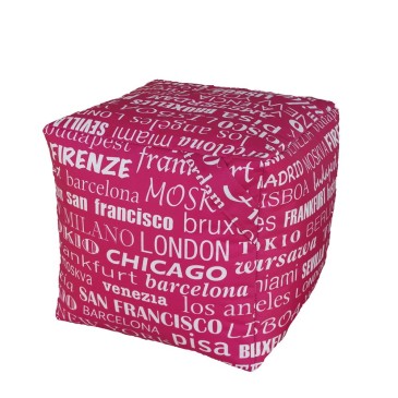 Pouf Sacco Cube imperméable pour l'extérieur avec tissu World Cities