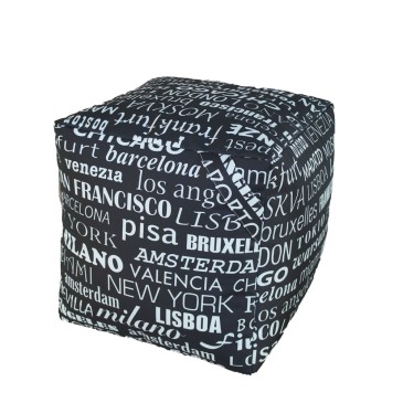 Pouf Sacco Cube impermeável para uso externo com tecido cidade do mundo