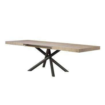 Famas Medio ausziehbarer Tisch von Itamoby mit schwarzer Metallstruktur und Holzplatte