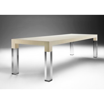 MIES table in solid wood and plexiglass legs
