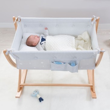 Opvouwbare pasgeboren wieg met beukenstructuur geschikt voor maximaal 6 maanden